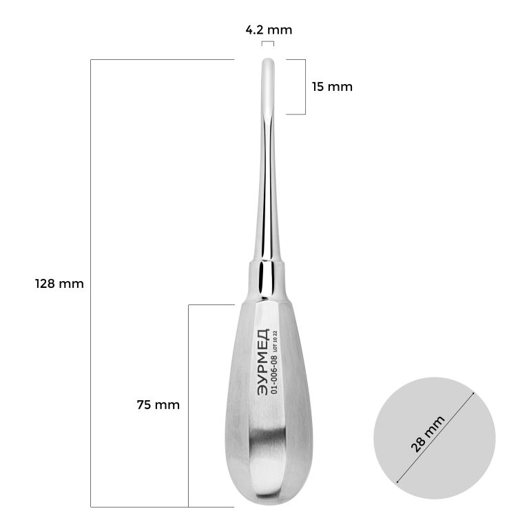 01-006-08 Элеватор Бейн прямой, овальный, 4.2 мм, 1 шт. ЭУРМЕД