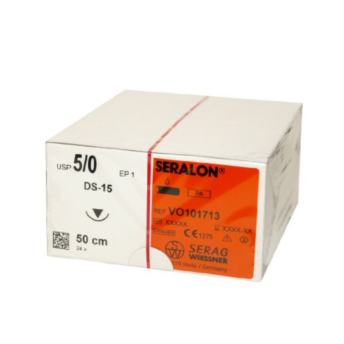 Шовный материал VO101713 Seralon/Nylon 5/0, 1x0,5m, голубой, игла DS15, 3/8, об.режущая 24 шт.