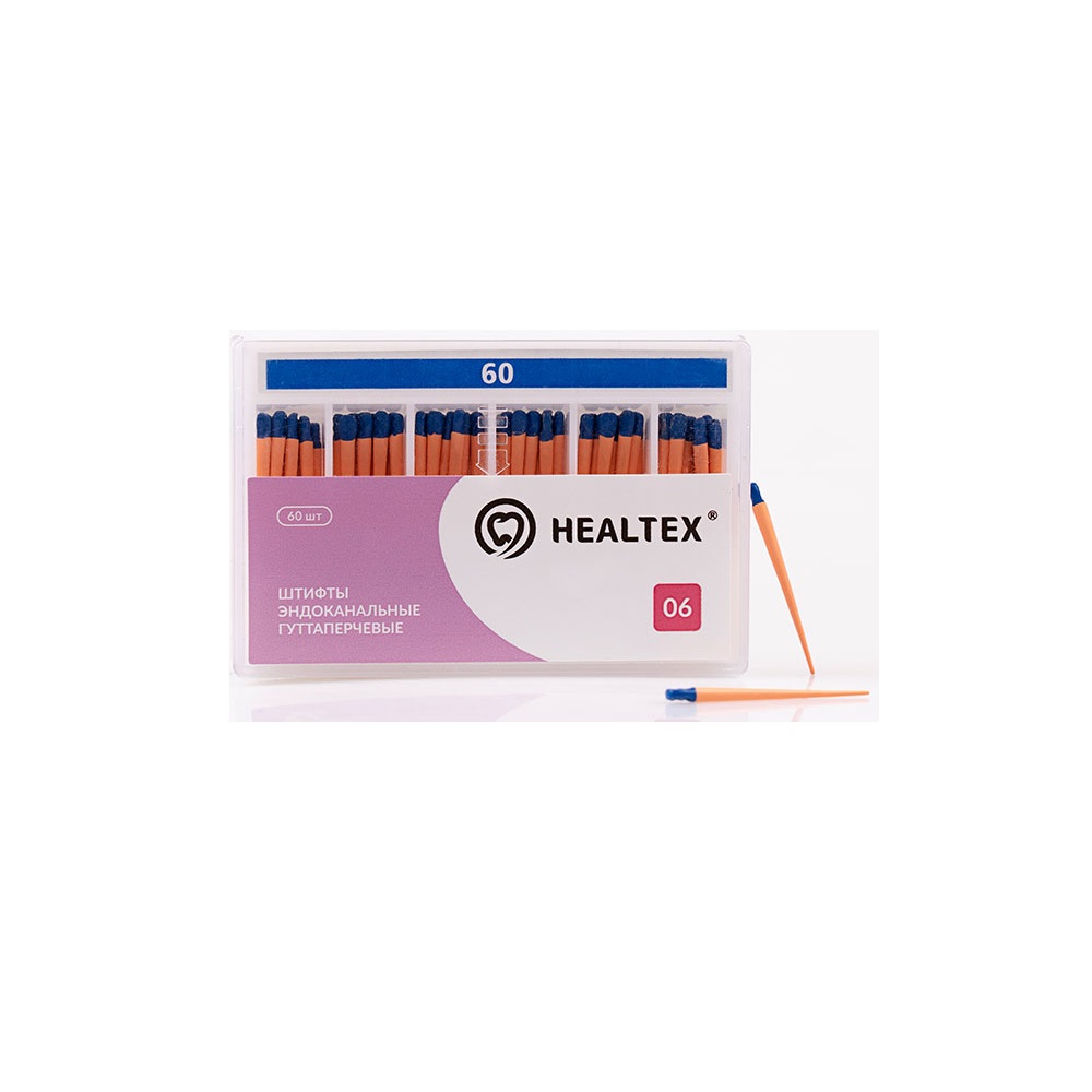 Штифты гуттаперчевые Healtex конусность 06 размер 60 60шт GST 60/6