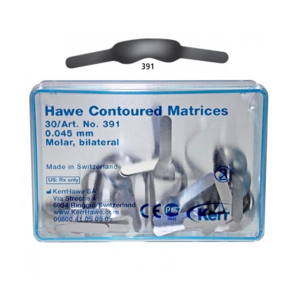 Матрицы Hawe Contoured Matrices металлические контурные для моляров билатеральные 0.045 мм 391 Kerr