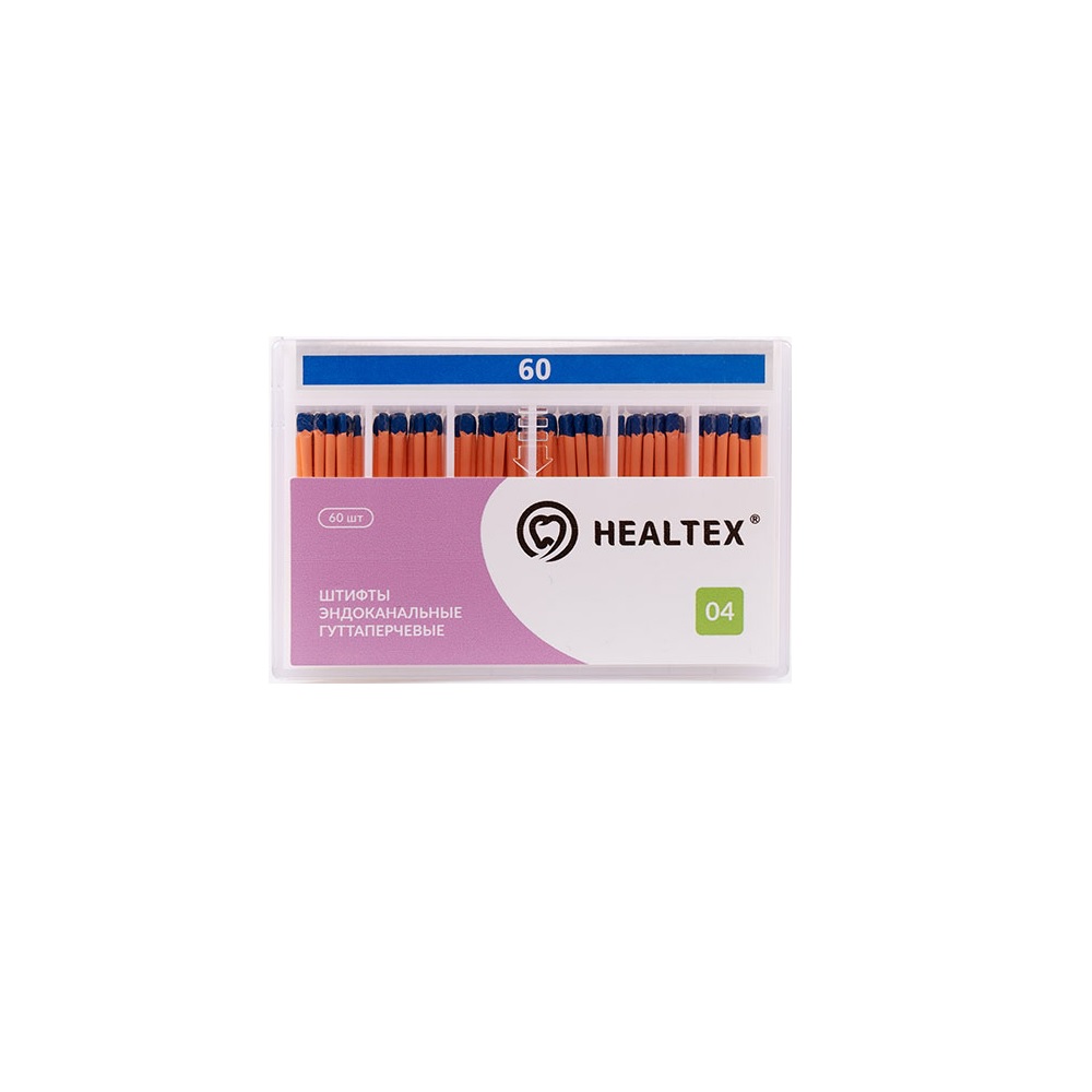 Штифты гуттаперчевые Healtex конусность 04 размер 60 60шт GST 60/4