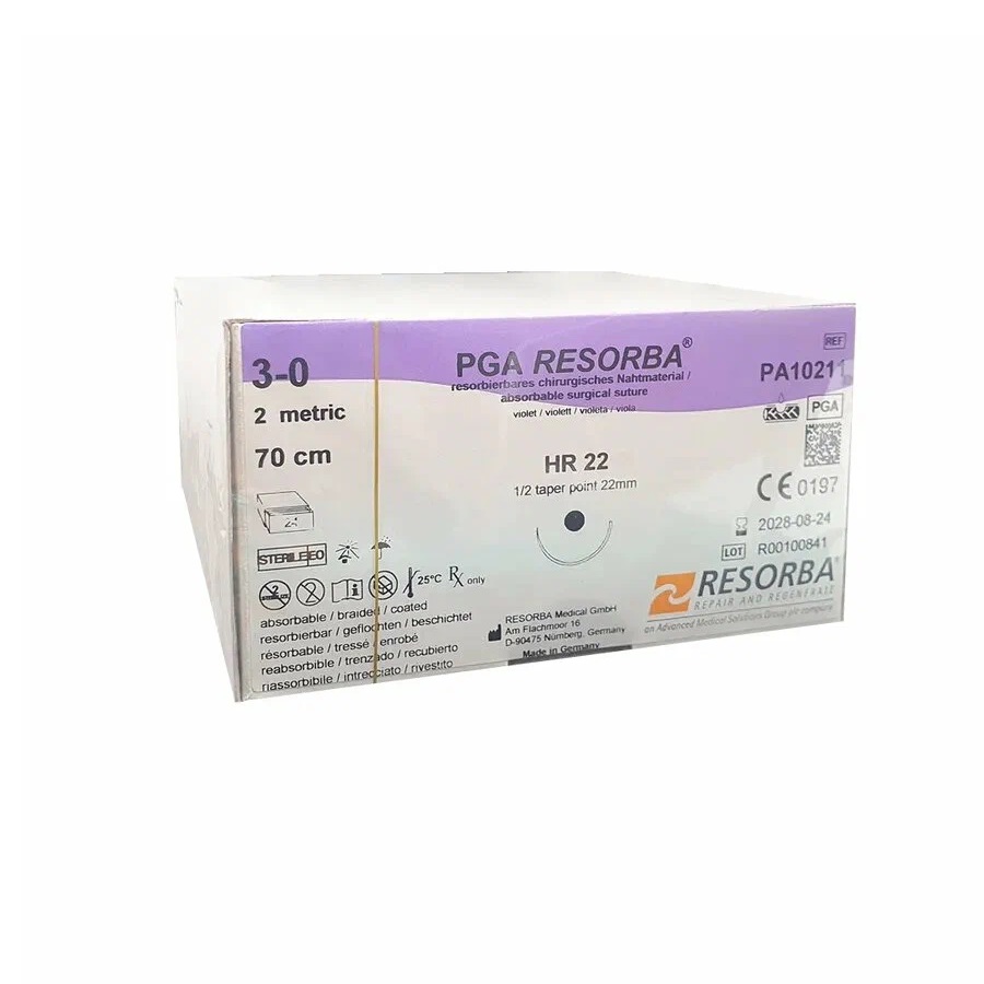 Шовный материал PGA Resorba USP 3/0 HR22 мм, 1/2, 70 см, колющая (1 шт.) PA10211 RESORBA