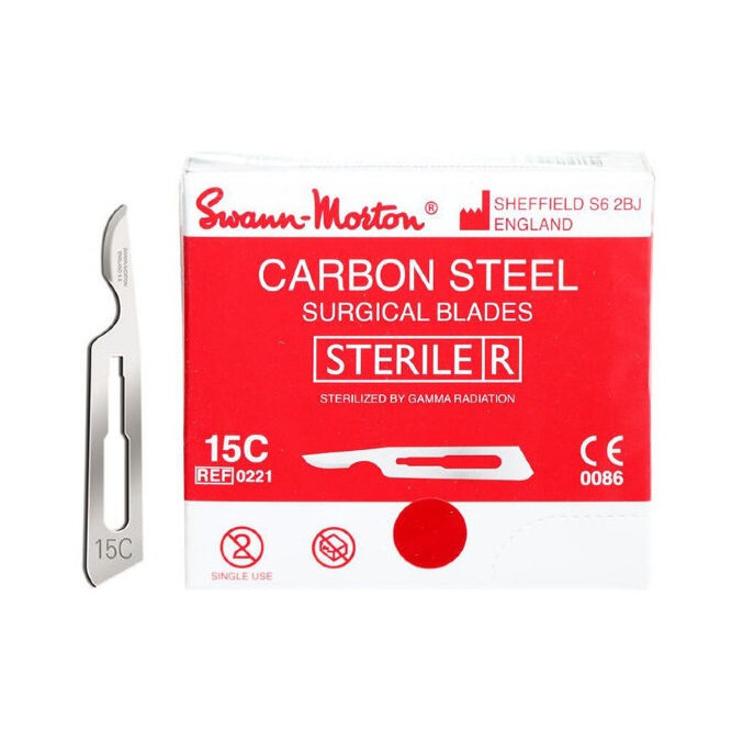 Лезвие для скальпеля Swann-Morton carbon steel 15c REF 0221