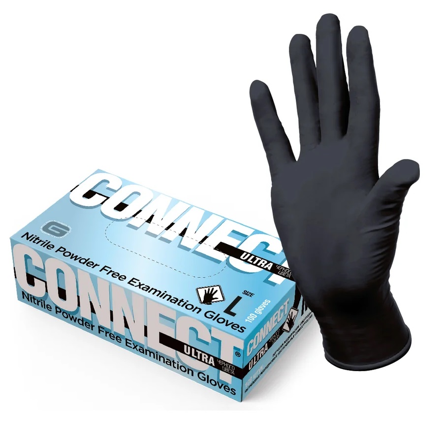Перчатки Connect Ultra смотр. нестер. нитрил. черные (INTCO) 50 пар. 3,5 гр. L
