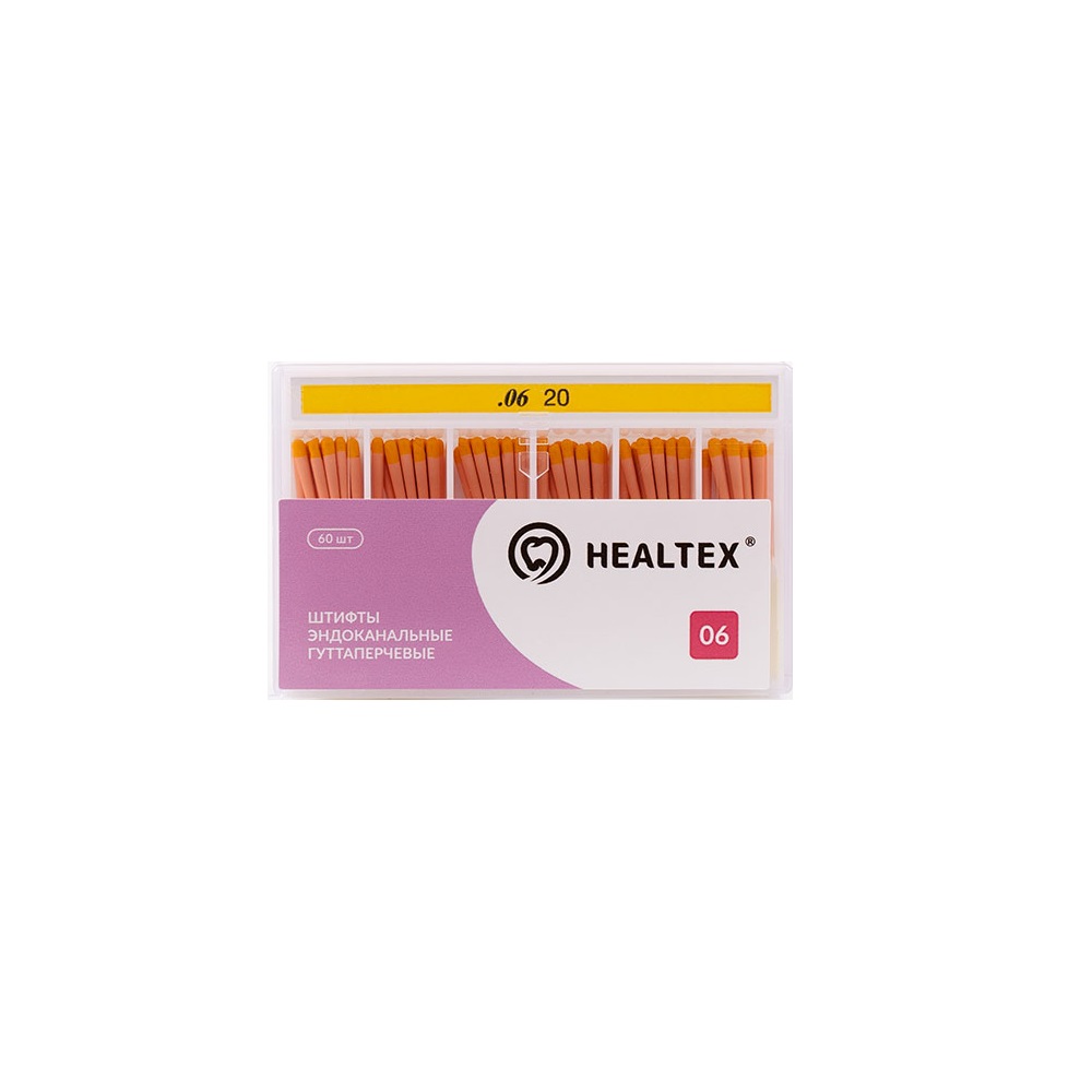 Штифты гуттаперчевые Healtex конусность 06 размер 20 60шт GST 20/6