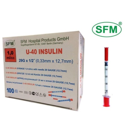 Шприц инсулин. однораз. 3-компонентный "SFM" 1мл 29G 0,33*12.7мм 