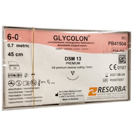 Шовный материал Гликолон / GLYCOLON неокрашенный DSM 13, 3/8, 6-0 USP, 45 см, PB41504 (1 шт.)
