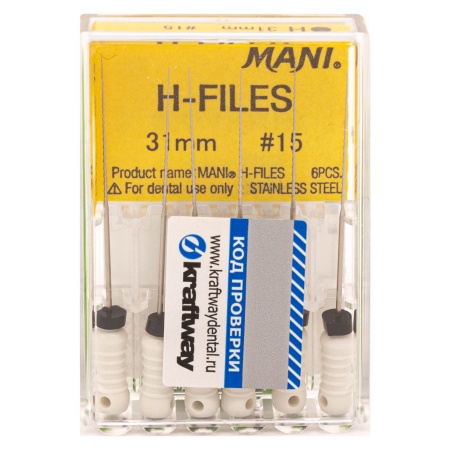 Н-файлы 31 мм № 15 - эндодонтические файлы (6 шт), "Mani"