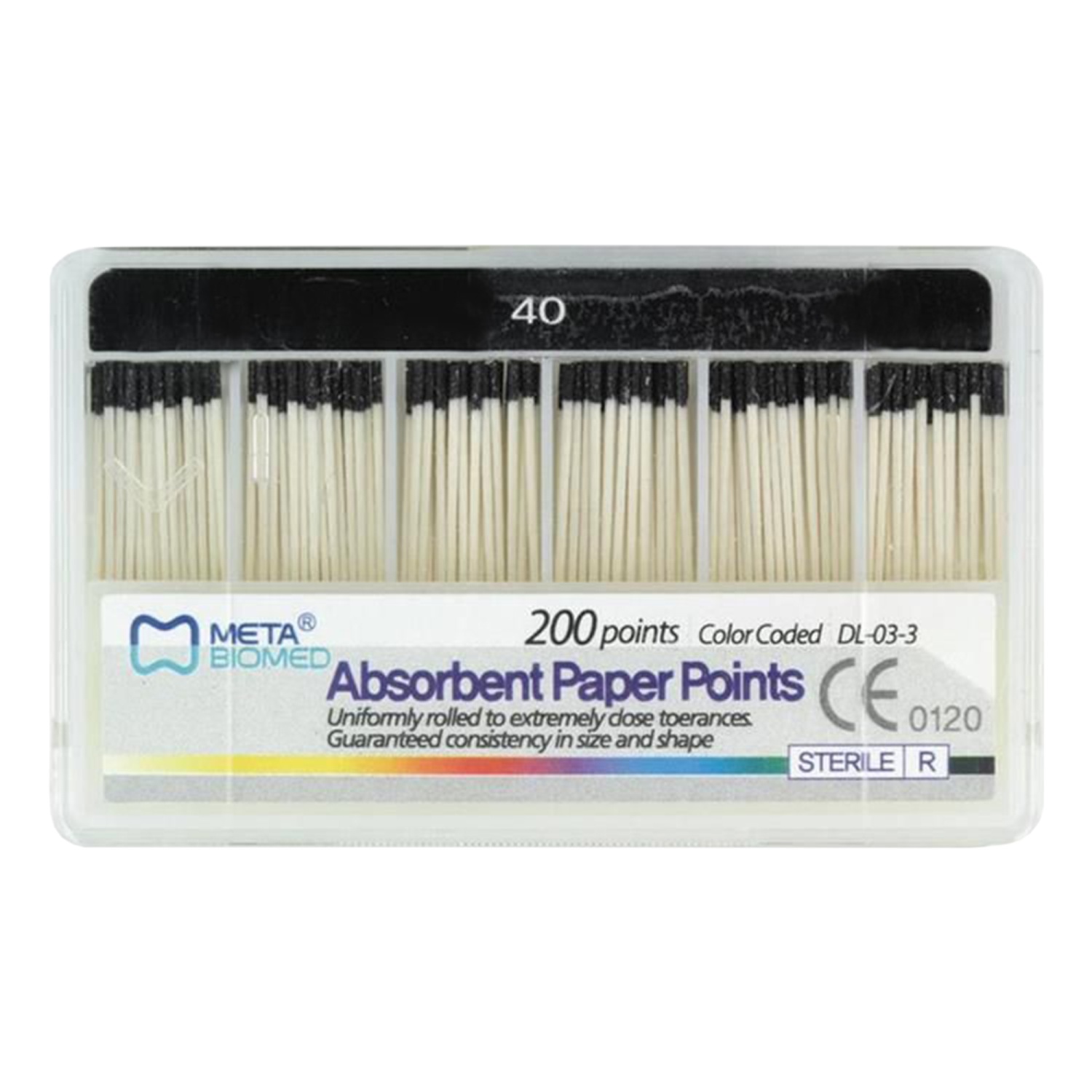 Штифты бумажные 02 №40 (200 шт) Meta Biomed